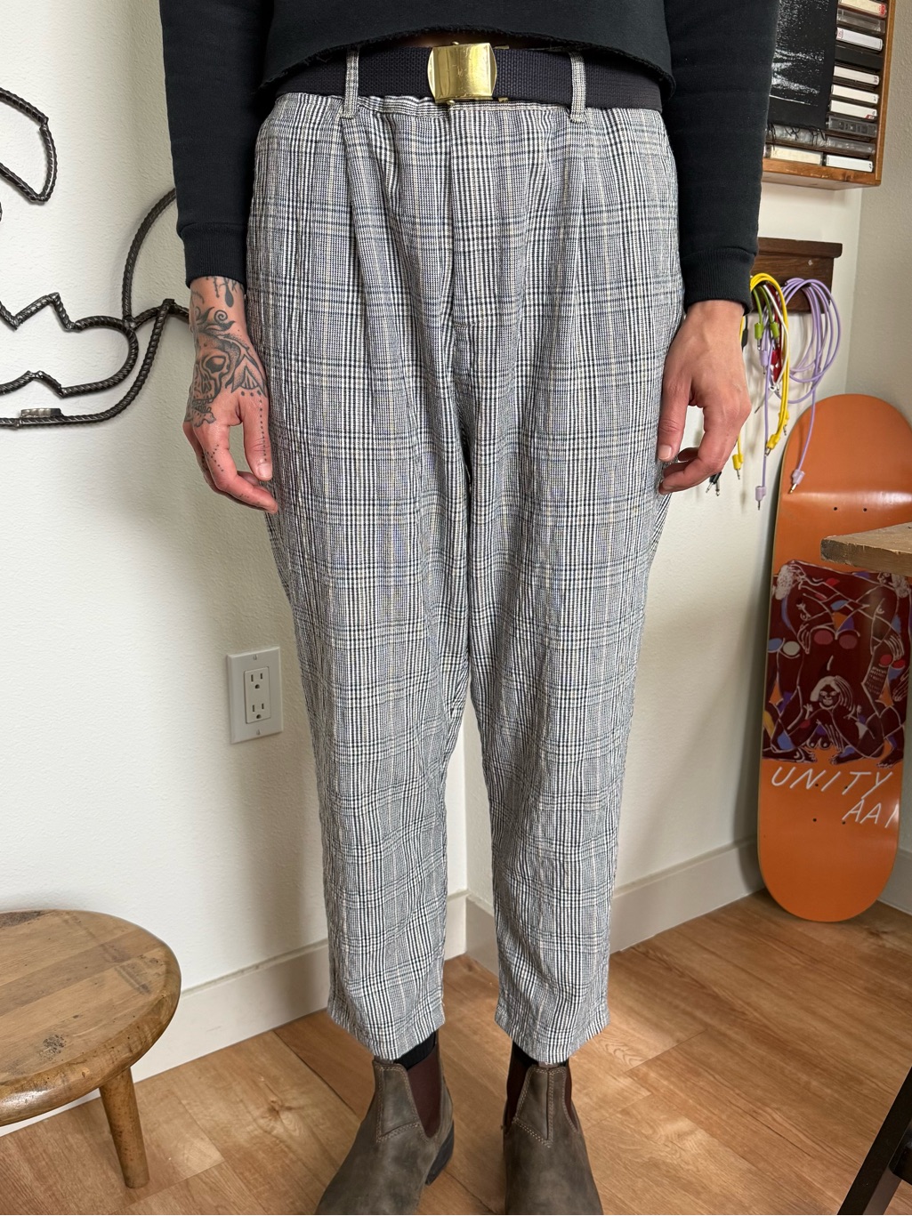 Sold Glen Plaid High Waisted Pleated Tapered Trousers By Zara ~ 32 X 25